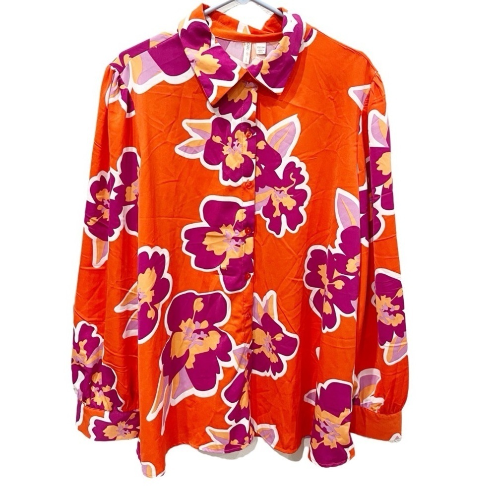 Cato Blouse Women's 22/24W Bold Floral Button Down Hippie Dopamine Boho